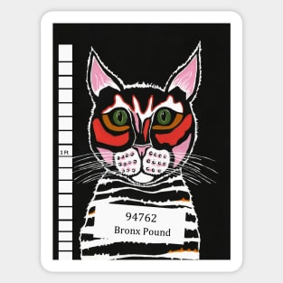 FUNNY Black Cat Mug Shot Sticker